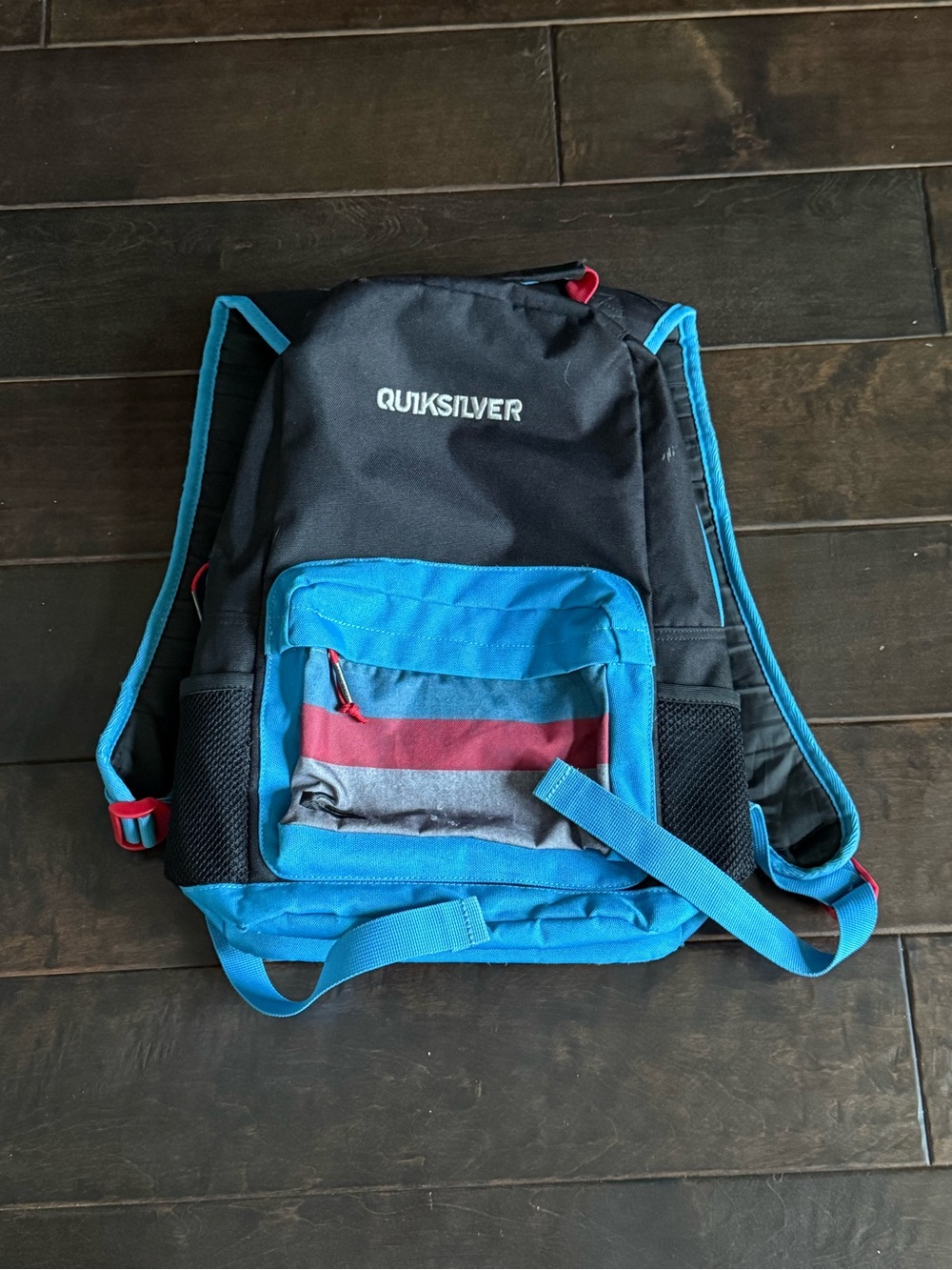 Quiksilver Black and Bright Blue Backpack with Red Accent